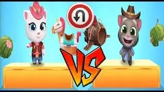 Backwards Run - Cowboy Angela VS Cowboy Tom Talking Tom Gold Run - Catch The Raccoon Robber  🎮