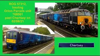 ROG 57312, dragging Orion Parcels unit 768001 past Chertsey on 02/08/2021