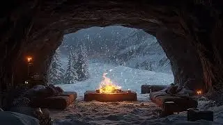 Snow and Wind Echoing Around a Cave | Campfire Ambience for Better Sleep