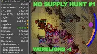 Tibia | Monk 425 | Werelions -1 | No Supplies Hunt #1