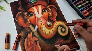 Ganesha drawing with oil pastel,  Lord ganesha drawing,  Oil pastel drawing