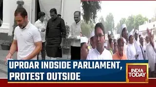 WATCH: Rahul Gandhi At Congress Parliamentary Office; Congress MPs Protest Outside Parliament
