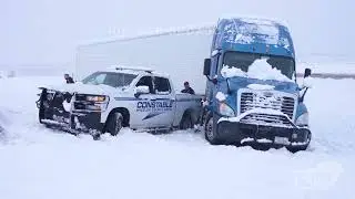 01-24-2023 Amarillo, TX to Shamrock, TX - Winter Storm-Semi Hits Cop Car-Pulling Semis out-Crashes