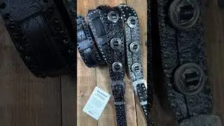 Glam Rock Guitar Strap &ndash; Black Engraved Leather with Studs, Conchos and Buckle &ndash; Handmade in Italy