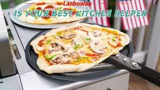 Lanbowan Pizza Crust Round Perforated Pizza Flip Belt Metal Handle Pizza Paddle 7 Inch