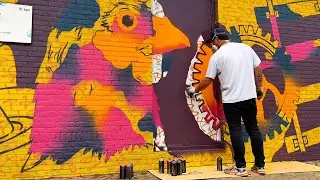 Using a doodle grid to paint a graffiti / street art mural - how to scale up your sketch onto a wall