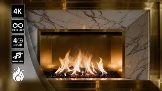 Luxury Carrara Marble Fireplace with Gold Accents 🔥 Modern Fireplace Ambience | 4H