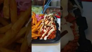The CHICKEN & FALAFEL MIXED PLATTER from Halal Munchies in NYC! 🔥🤤 #DEVOURPOWER