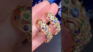 Jadau Hoop Earrings | Handcrafted Bali Earrings | Emerald Sapphire Hoops | Gold Plated Jewellery