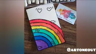 Easy Cute Rainbow and Hearts Card with acrylic markers and pen in 10 minutes Art tutorial
