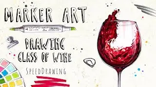 Glass of wine Marker Art || Drawing a glass of wine with markers || how to draw realistic marker art