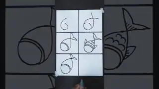 Drawing a  fish  with Number  Step by step Number 6  #shorts