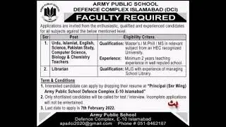 Army Public School Defence Complex Islamabad Teachers & Librarian Jobs Feb 2022