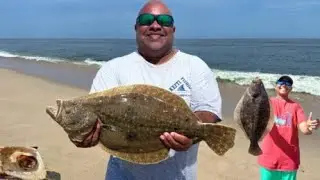 Catching BIG Fluke/Flounder from the SURF