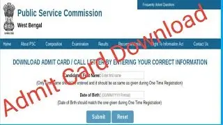 How To Download WBPSC Admit Card | Admit Card  Download Public Service Commission 2019