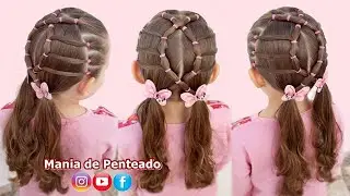 Penteado Infantil com Ligas e Maria Chiquinha | Two Ponytails Hairstyle with elastics for girls🎀