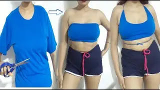 DIY Bandeau Bra / Bikini Top from old T-shirt