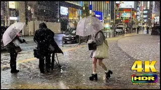 4K HDR Tokyo Snowy Night Walk - Shibuya