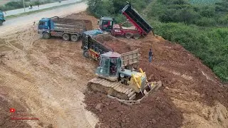 Power Dozer Equipment Moving Soils Working Machine Dump Truck Fly Unloading Soils