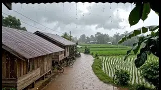 ASMR Rain in the Countryside | Relaxing Rain Sounds on Wooden Houses & Rice Fields #rain