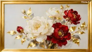 Vintage Gold and Red Peony Painting | Gold Frame TV Art Screensaver for TV Wallpaper.