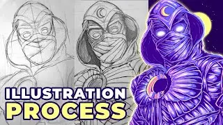 Moon Knight Vector Illustration - Drawing From Sketch to Vector - Time Lapse