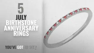 10 Best July Birthstone Anniversary Rings: 10K White Gold Round Ruby & White Diamond Ladies Dainty