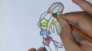 Draw and color a picture of a rabbit playing volleyball