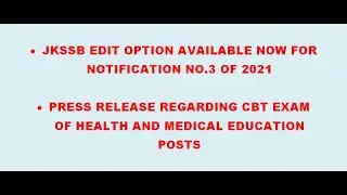 JKSSB Edit option available for Notification No. 20of 2021