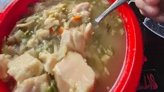 Chicken soup with vegetables 8 Minutes of man eating 