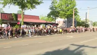 Protest in Smithtown on Long Island after clashes between protesters and counter-protesters