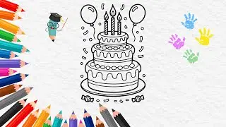 Birthday Cake Drawing |  Coloring Picture for cake | Colors with Cake and Candles Coloring
