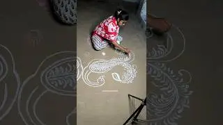 I am drawing an alpona in my backyard on the occasion of Paush Sankranti / peacock alpona design 🖌️🎨 #art #youtubeshorts
