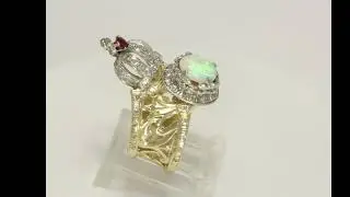 Diamond Opal Ruby Majestic Crown Ring 1.10CT Multi Tone Gold - 32803