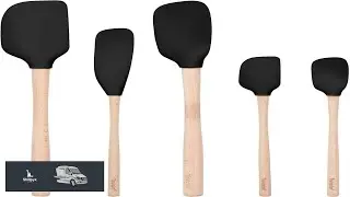 Tovolo Silicone Spatula with Wooden Handle Set of 5 Piece Silicone Kitchen