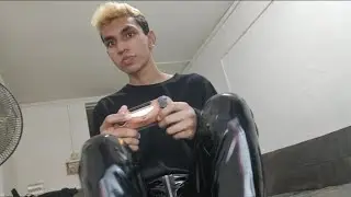 playing game in tight pvc pants