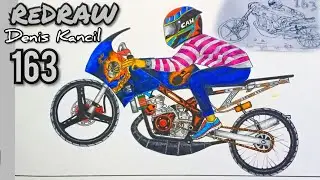 REDRAW, jongki cilik DENIS KANCIL, menggambar motor drag, menggambar drag ninja, วาดรูปมอเตอร์ไซค์ ,
