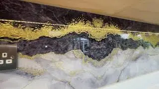 Gold Glitter and Grey Crystal Stones Splashback | Upgrade your home to luxury with CreoGlass