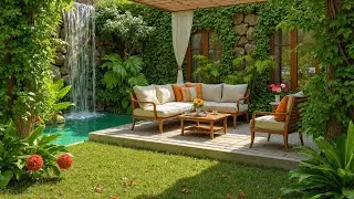 Morning Garden Jazz with Gentle Waterfall Sounds 🍃 Smooth Coffee for Positive Mood & Healing