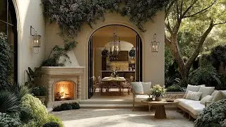 Cozy Fireplace Jazz on a Luxury Mediterranean Terrace | Relaxing Background Music for Focus