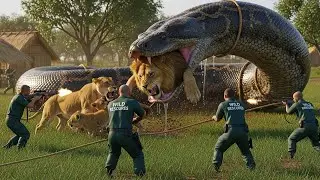 Unbelievable Rescue: Giant Python Attacks Lion Family Near Village | Epic Wildlife Survival