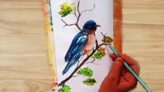 Simple Bird Drawing | postercolor Bird Tutorial for Beginners | Howto Paint a Bluebird |postercolour