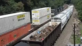 NS Mixed Freight and Stack Train Race Side by Side at Cassandra