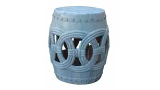 Chinese Cream White Coin Pattern Round Clay Ceramic Garden Stool cs3299