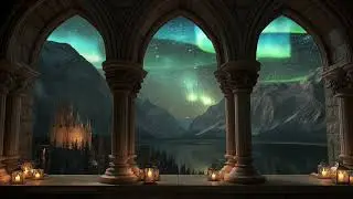 Gothic Castle Aurora Ambience ❄️ Peaceful Medieval Window View with Candlelight for Sleep & Study