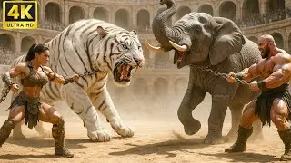 🐘 Legendary White Tiger vs Colossal Elephant | Epic Arena Clash | Who Wins?