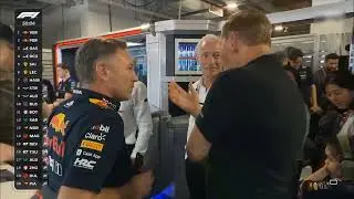 Elon Musk and Larry Ellison hanging out at Red bull garage