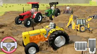 Tractor Stuck in Deep Mud 🚜 | 3 Tractors Powerful Rescue Mission | Extreme Mud Rescue Game