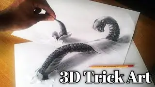 3D snake drawing - How to draw a 3D art - Awesome Trick Art.