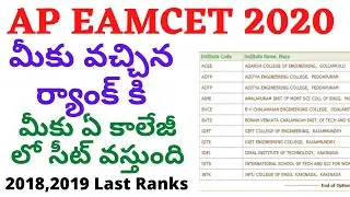 AP EAMCET 2020 Possible Colleges List | AP EAMCET 2020 Cutoff Ranks | AP Eamcet 2018,2019 Last Ranks